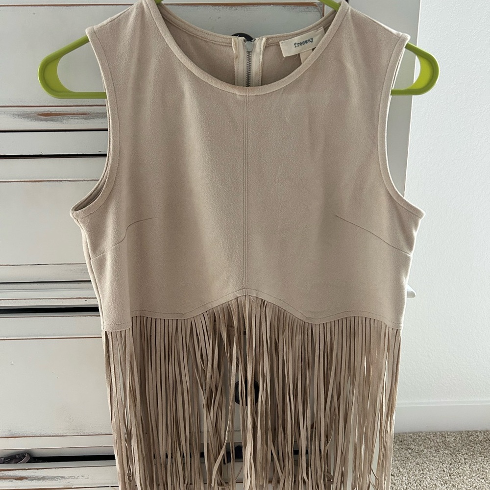 Freeway Tan Sleeveless Fringe Tank Top